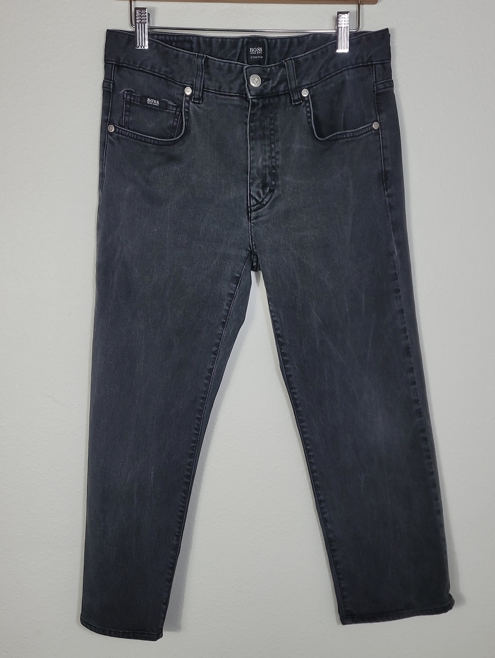 Hugo Boss Kansas Straight Leg Jeans Size 32 Black Cropped Mid Rise